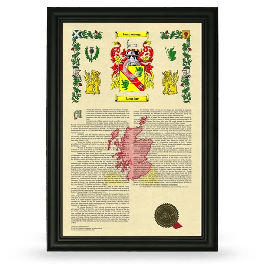 Loraine Armorial History Framed - Black