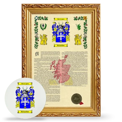 McAurther Framed Armorial History and Mouse Pad - Gold