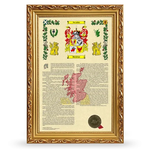 McAttyr Armorial History Framed - Gold