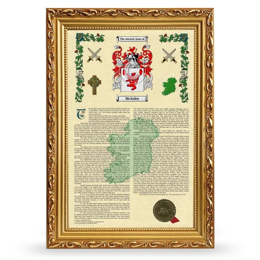 McAuley Armorial History Framed - Gold