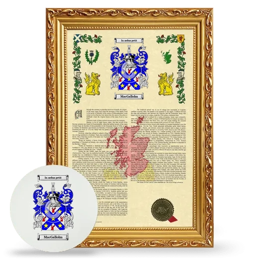 MacGallolm Framed Armorial History and Mouse Pad - Gold