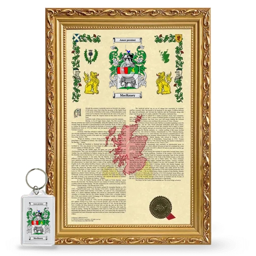 MacRaney Framed Armorial History and Keychain - Gold