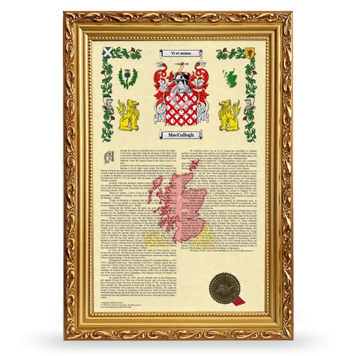 MacCullogh Armorial History Framed - Gold