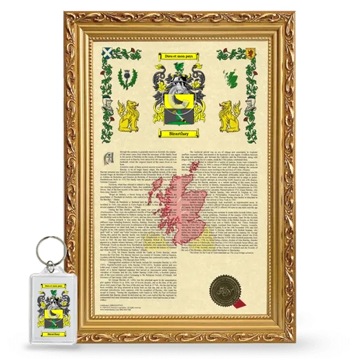 Birarthay Framed Armorial History and Keychain - Gold