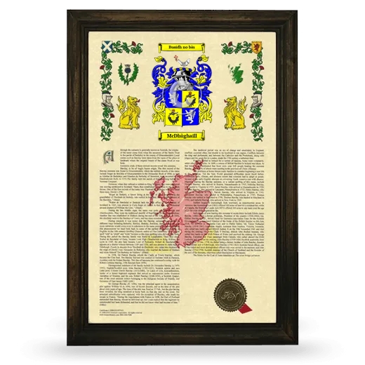 McDhùghaill Armorial History Framed - Brown