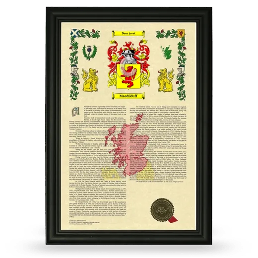 Macdilduff Armorial History Framed - Black