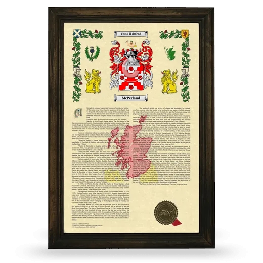 McPerland Armorial History Framed - Brown