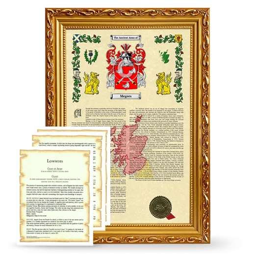Megees Framed Armorial History and Symbolism - Gold
