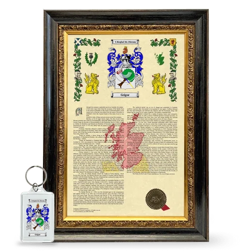 Grigor Framed Armorial History and Keychain - Heirloom