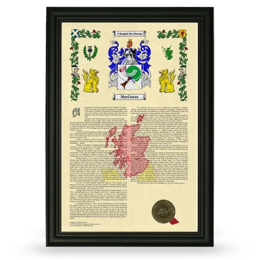 MacCarras Armorial History Framed - Black