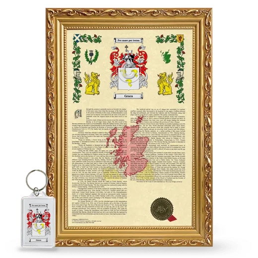 Gruca Framed Armorial History and Keychain - Gold