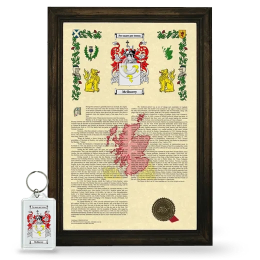 McIlravey Framed Armorial History and Keychain - Brown