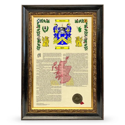 Quee Armorial History Framed - Heirloom