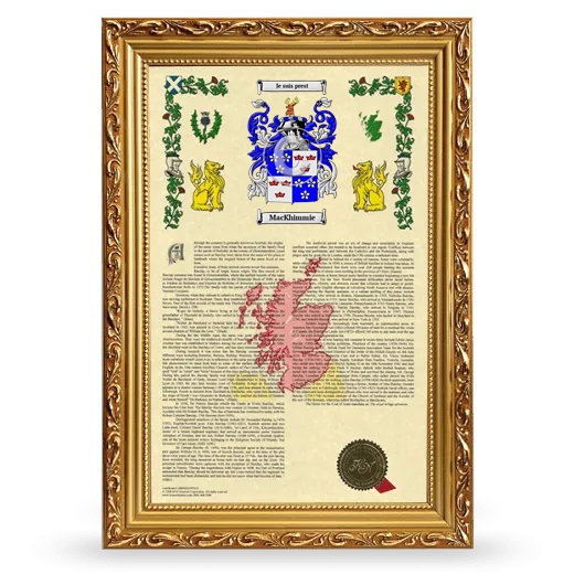 MacKhimmie Armorial History Framed - Gold