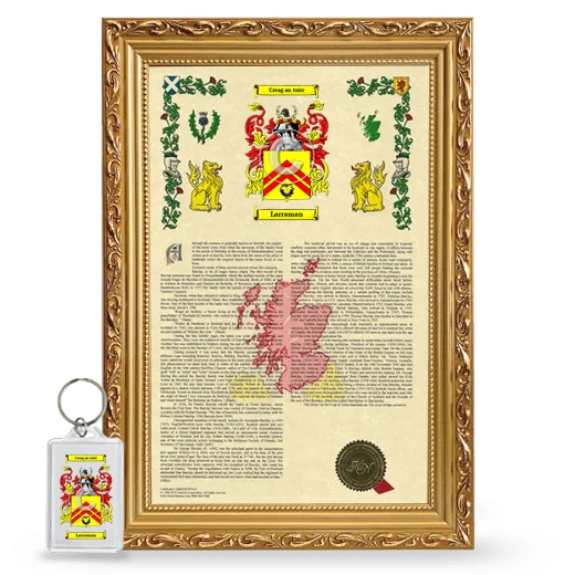 Larraman Framed Armorial History and Keychain - Gold