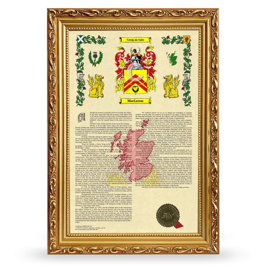 MacLeron Armorial History Framed - Gold