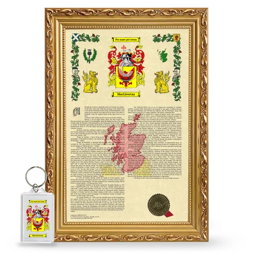 MacLivertay Framed Armorial History and Keychain - Gold