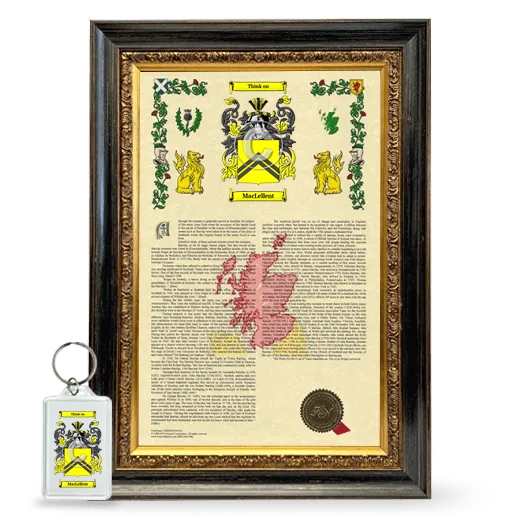 MacLellent Framed Armorial History and Keychain - Heirloom