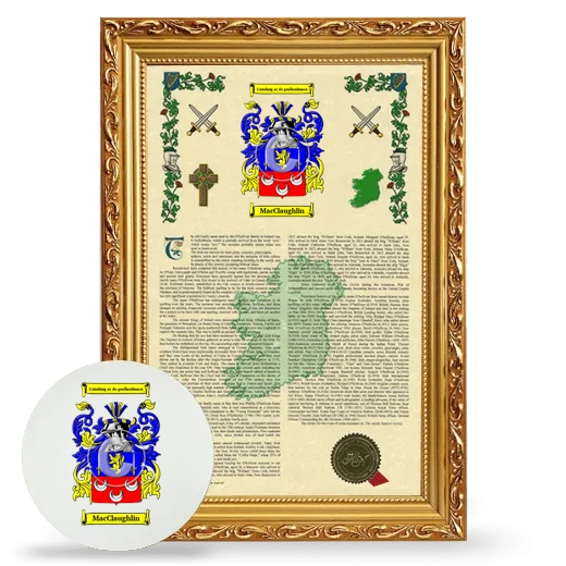 MacClaughlin Framed Armorial History and Mouse Pad - Gold