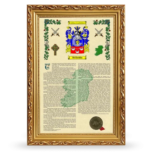 McClocklin Armorial History Framed - Gold