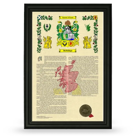 McNeilage Armorial History Framed - Black