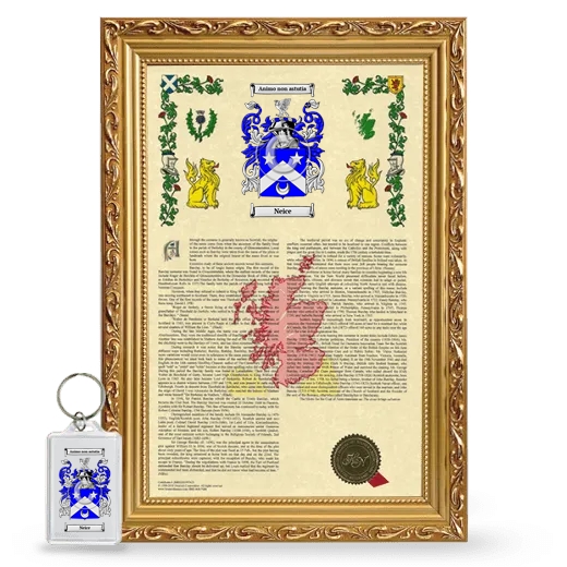 Neice Framed Armorial History and Keychain - Gold