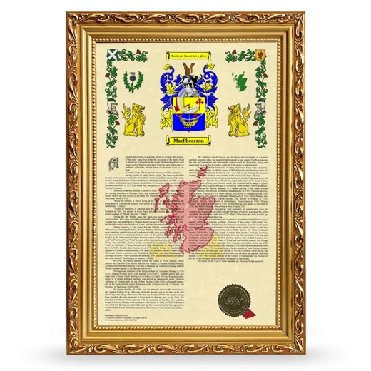 MacPhearson Armorial History Framed - Gold