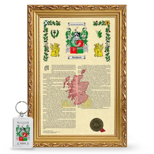 MacQuarie Framed Armorial History and Keychain - Gold