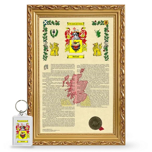 McCoul Framed Armorial History and Keychain - Gold