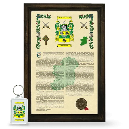 MacSwane Framed Armorial History and Keychain - Brown