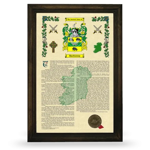 MacSweeny Armorial History Framed - Brown