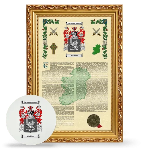 Madden Framed Armorial History and Mouse Pad - Gold