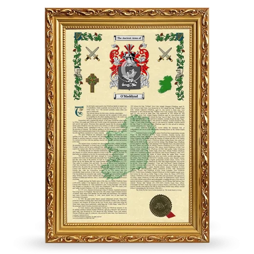 O'Maddynd Armorial History Framed - Gold