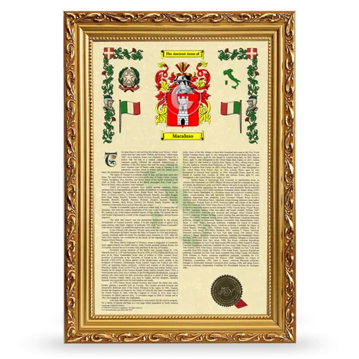 Macaluso Armorial History Framed - Gold