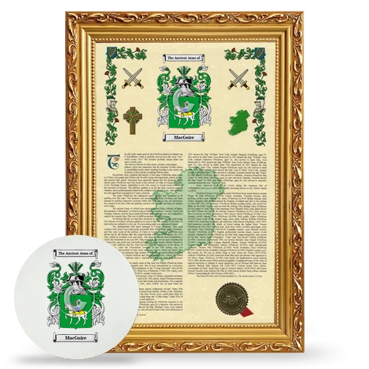 MacGuire Framed Armorial History and Mouse Pad - Gold