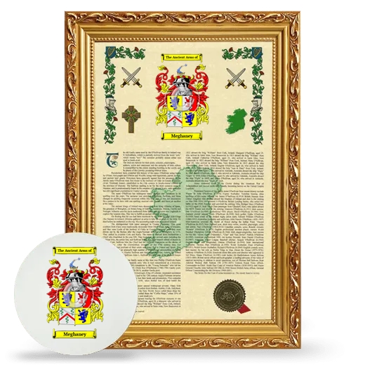 Meghaney Framed Armorial History and Mouse Pad - Gold