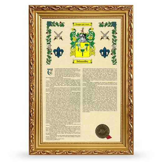 Delamailley Armorial History Framed - Gold