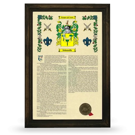 Delamailly Armorial History Framed - Brown