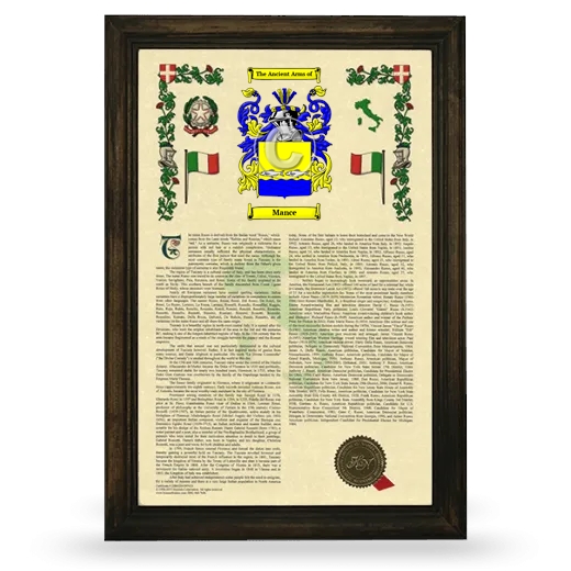 Mance Armorial History Framed - Brown