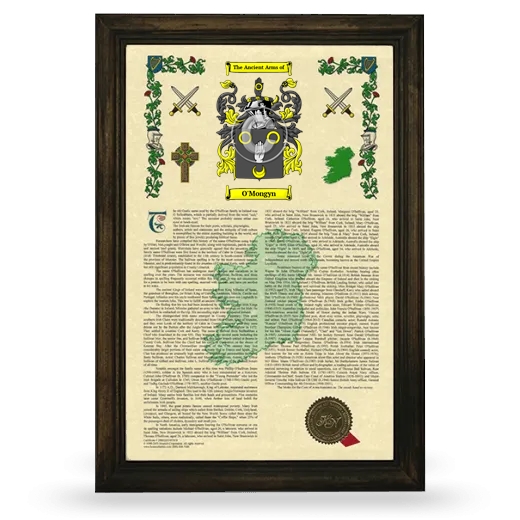 O'Mongyn Armorial History Framed - Brown