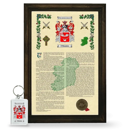 O'Mannion Framed Armorial History and Keychain - Brown