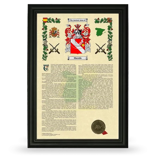 Macedo Armorial History Framed - Black