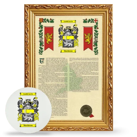 Marcheson Framed Armorial History and Mouse Pad - Gold