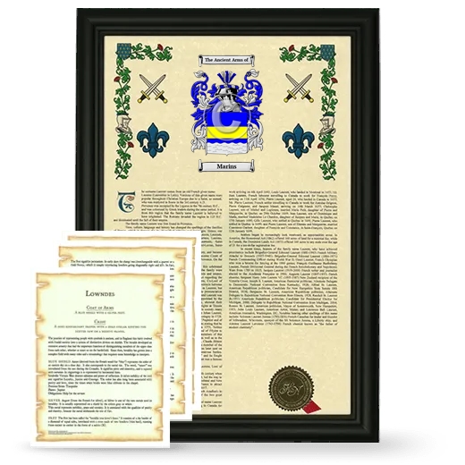 Marins Framed Armorial History and Symbolism - Black