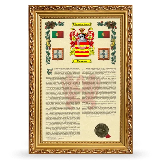 Mascaren Armorial History Framed - Gold