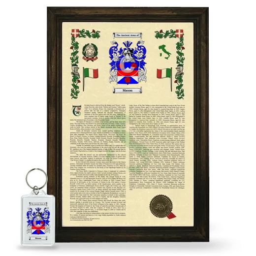 Mason Framed Armorial History and Keychain - Brown