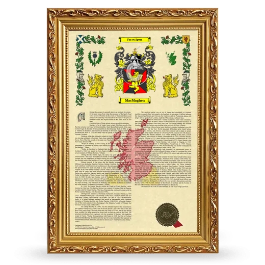 MacMaghen Armorial History Framed - Gold