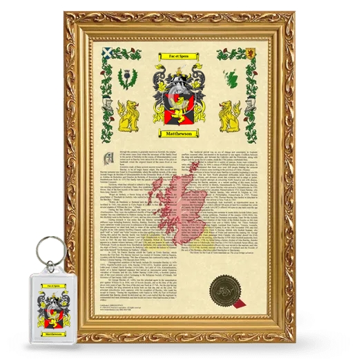 Matthewson Framed Armorial History and Keychain - Gold