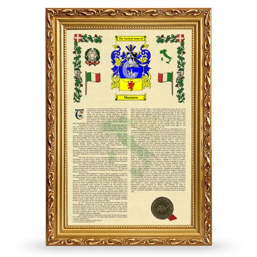 Mazzuco Armorial History Framed - Gold