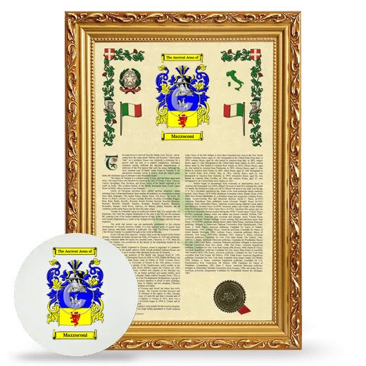 Mazzuconi Framed Armorial History and Mouse Pad - Gold